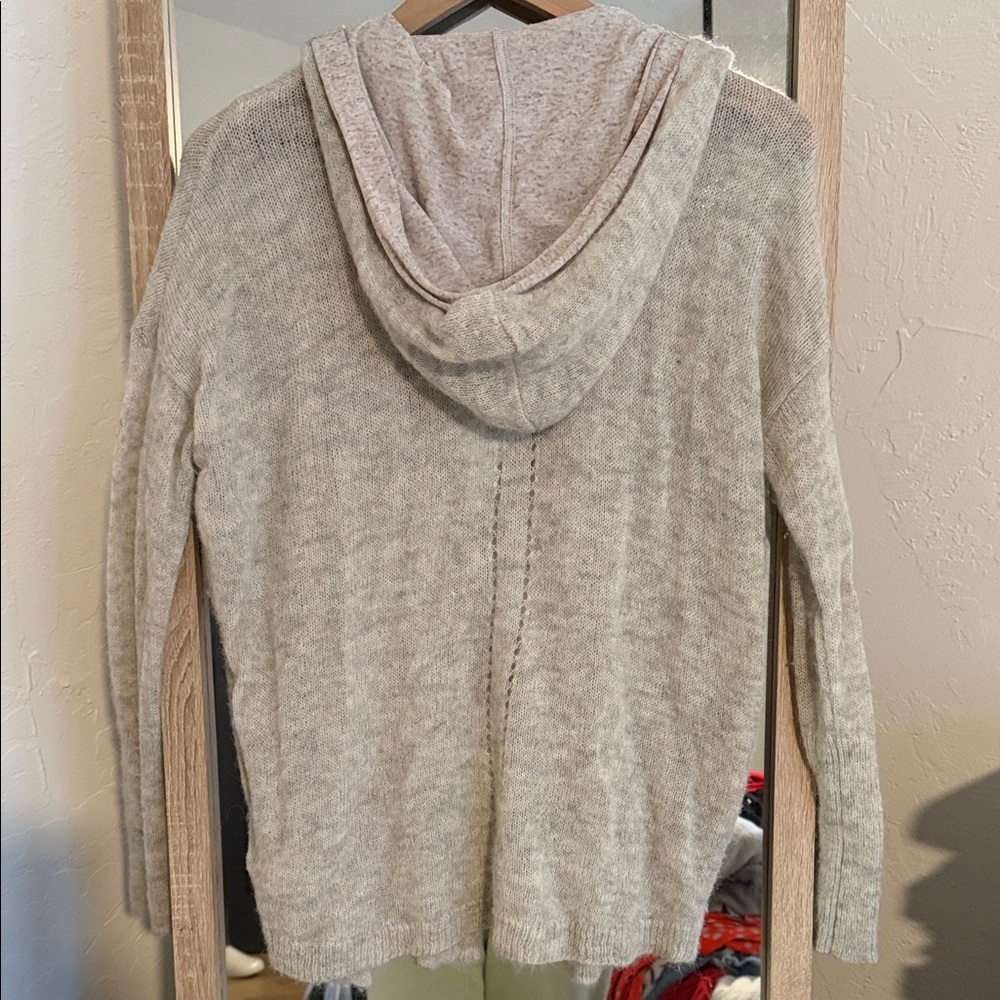 MOTH ANTHROPOLOGIE Small Gray Alpaca Wool Knit Hooded Lined Sweater Cardigan Top - Picture 5 of 6